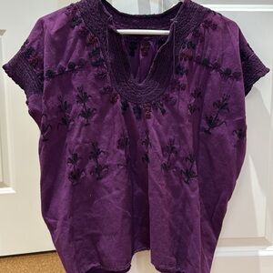 Vintage Purple Hand Embroidered Peasant Top Fits Small/Medium